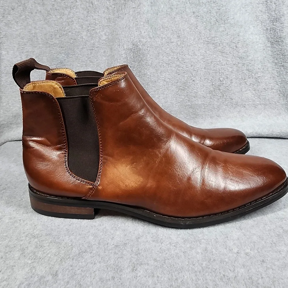 JXSN Chelsea Boots Mens Size 8.5 Brown Leather Pull On Ankle Dressy Office